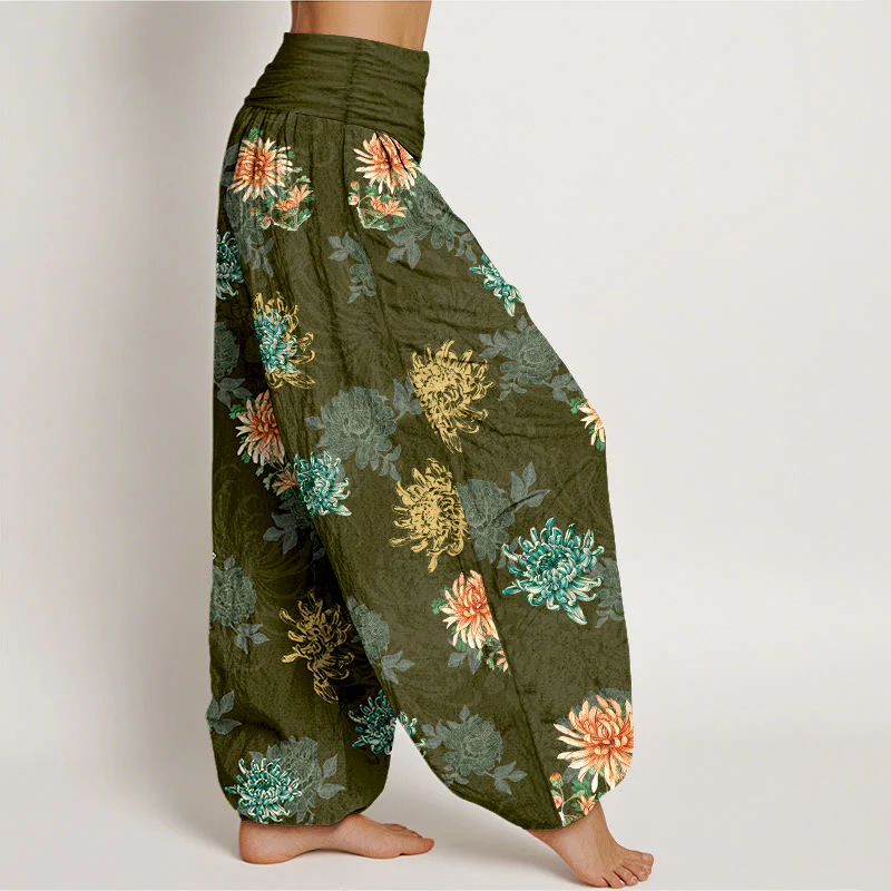 Pantaloni harem da Buddha Stones con elastico in vita, motivo crisantemo, in cotone, vari colori - Image 11