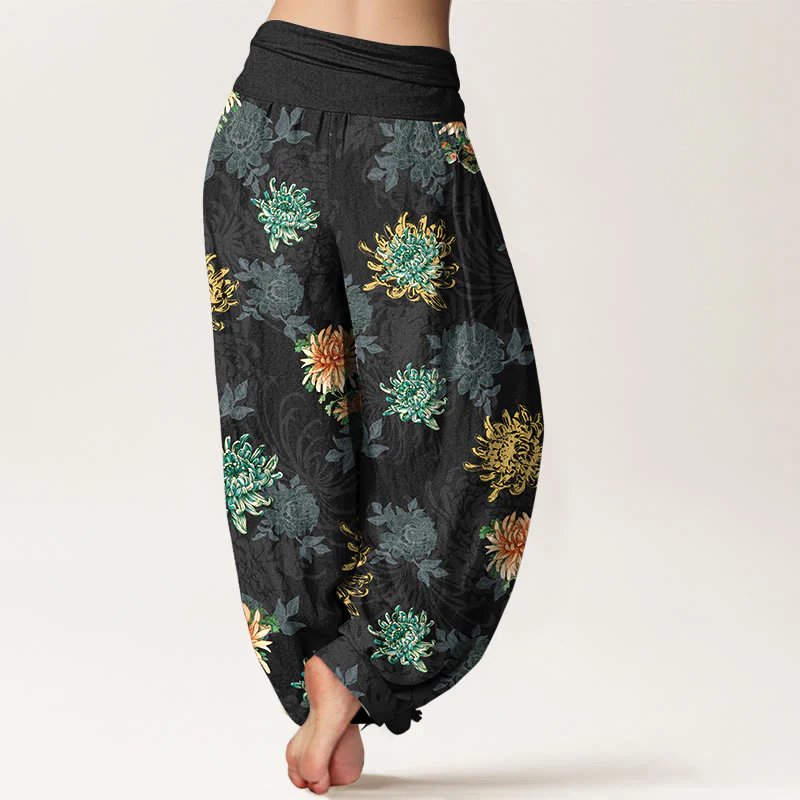 Pantaloni harem da Buddha Stones con elastico in vita, motivo crisantemo, in cotone, vari colori - Image 7