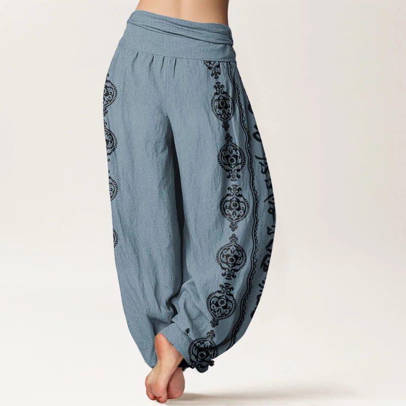 Pantaloni harem da donna con elastico in vita, in cotone, Buddha Stones e mandala Om Mani Padme Hum - Image 10