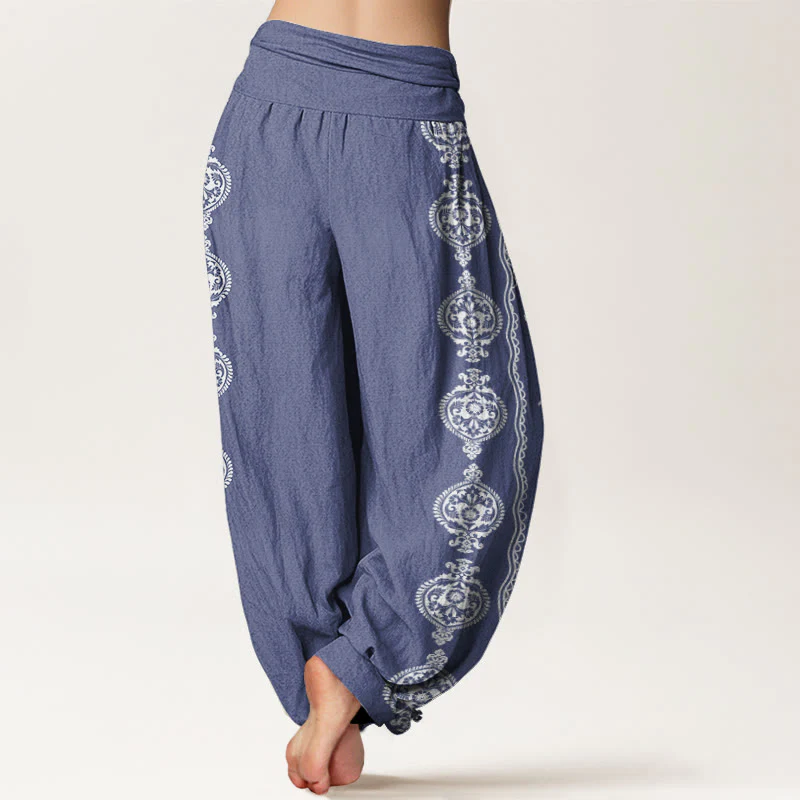 Pantaloni harem da donna con elastico in vita, in cotone, Buddha Stones e mandala Om Mani Padme Hum - Image 3