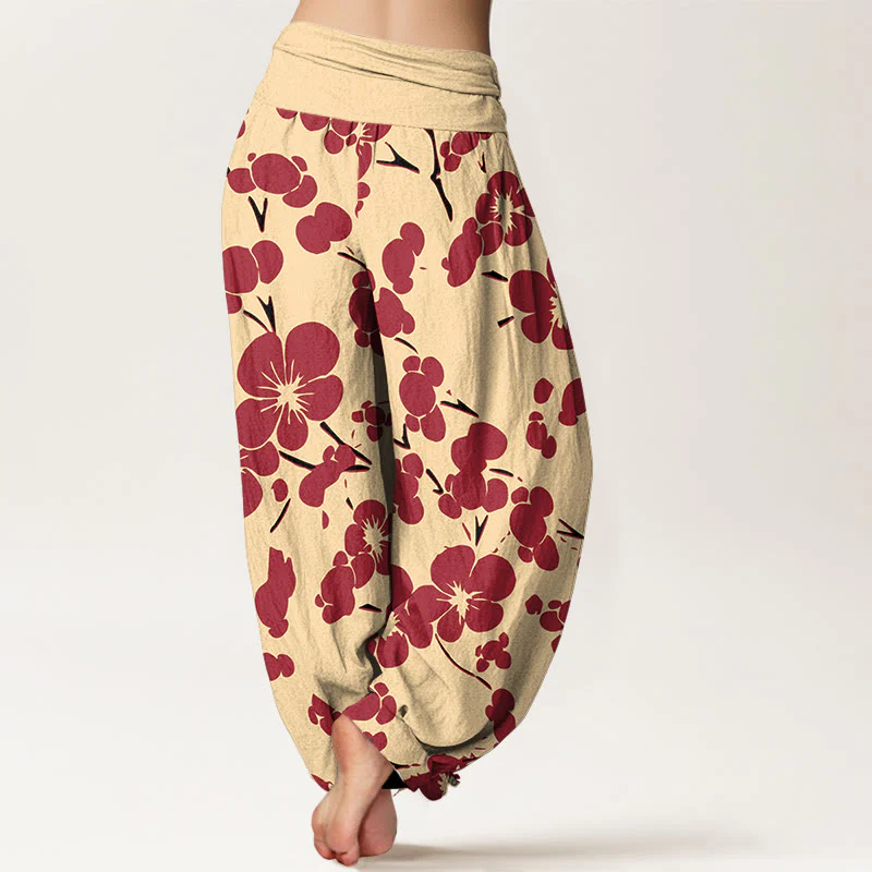 Pantaloni harem da donna con elastico in vita e fiori in puro cotone con Buddha Stones - Image 10