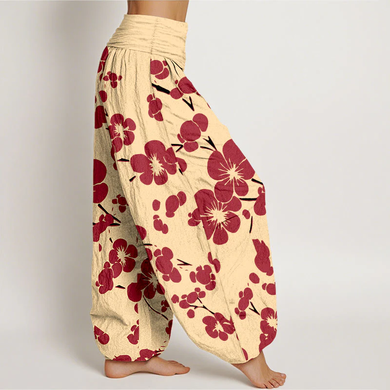 Pantaloni harem da donna con elastico in vita e fiori in puro cotone con Buddha Stones - Image 11
