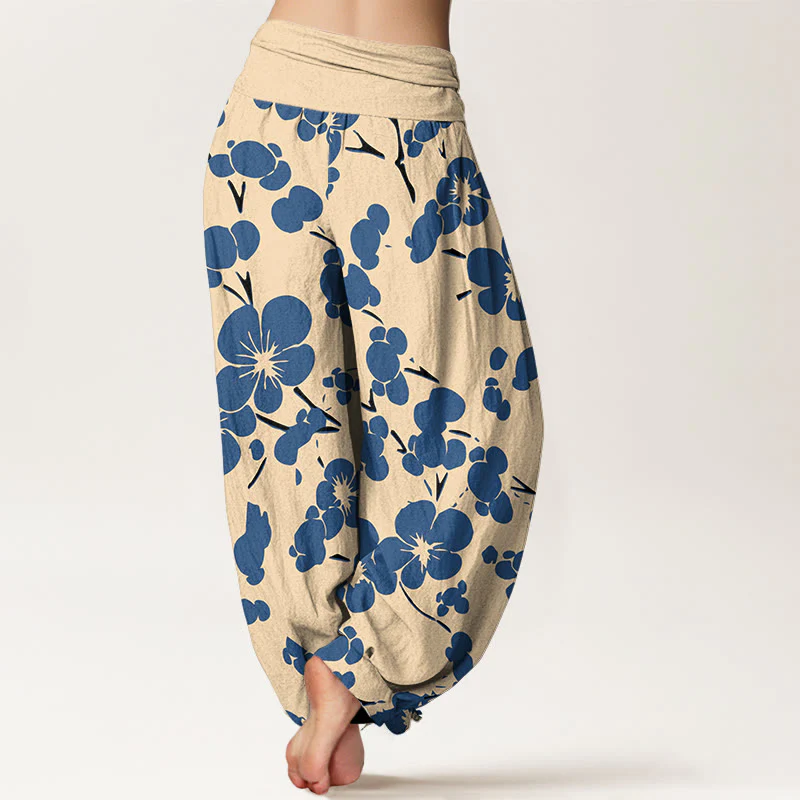 Pantaloni harem da donna con elastico in vita e fiori in puro cotone con Buddha Stones - Image 2