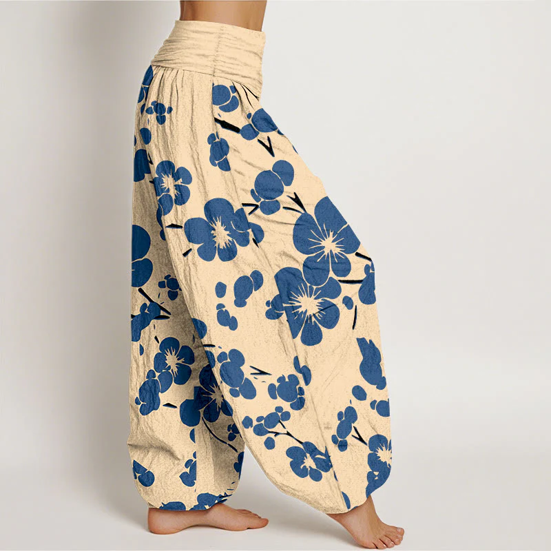 Pantaloni harem da donna con elastico in vita e fiori in puro cotone con Buddha Stones - Image 3