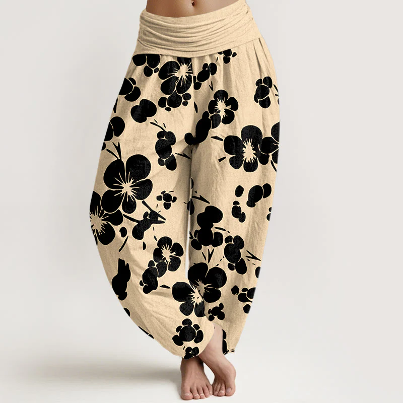 Pantaloni harem da donna con elastico in vita e fiori in puro cotone con Buddha Stones - Image 6