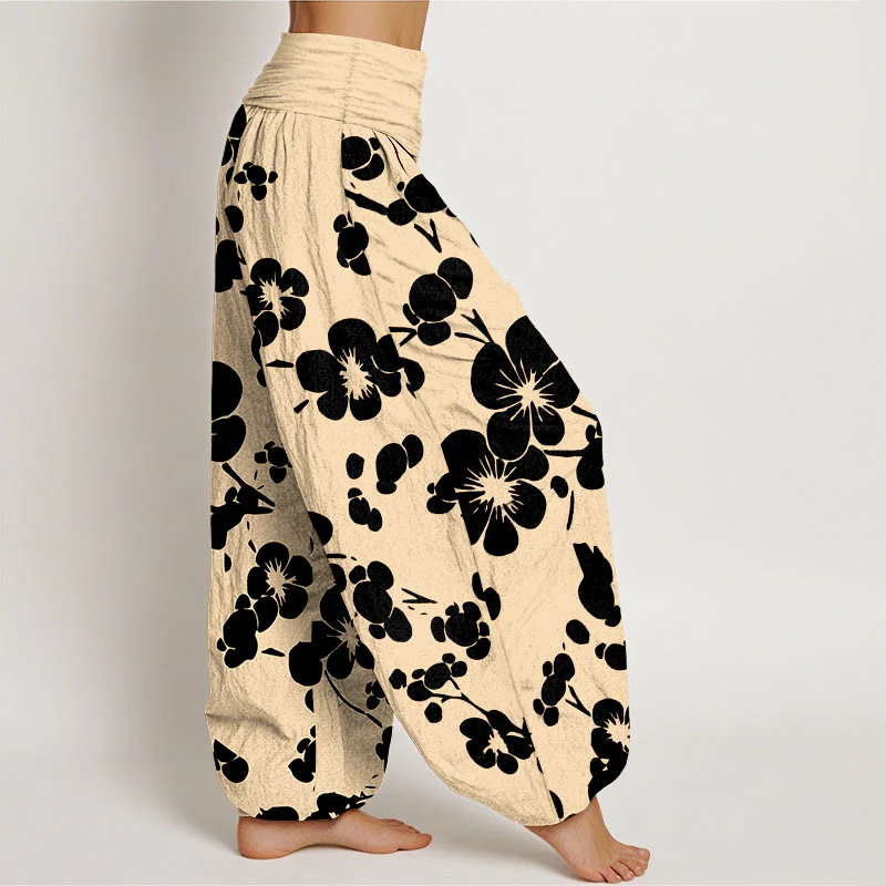 Pantaloni harem da donna con elastico in vita e fiori in puro cotone con Buddha Stones - Image 8