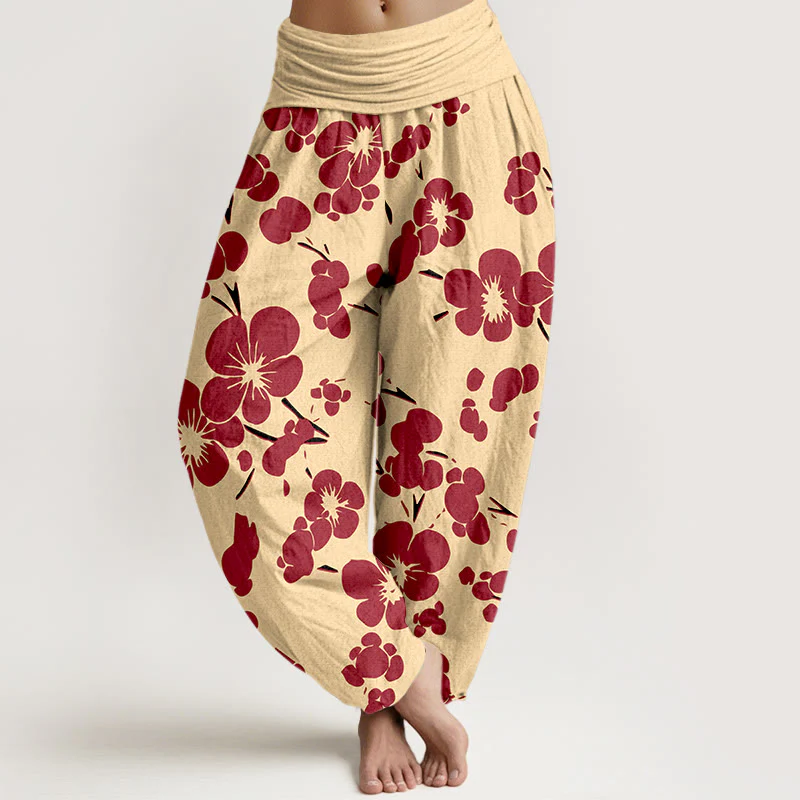 Pantaloni harem da donna con elastico in vita e fiori in puro cotone con Buddha Stones - Image 9