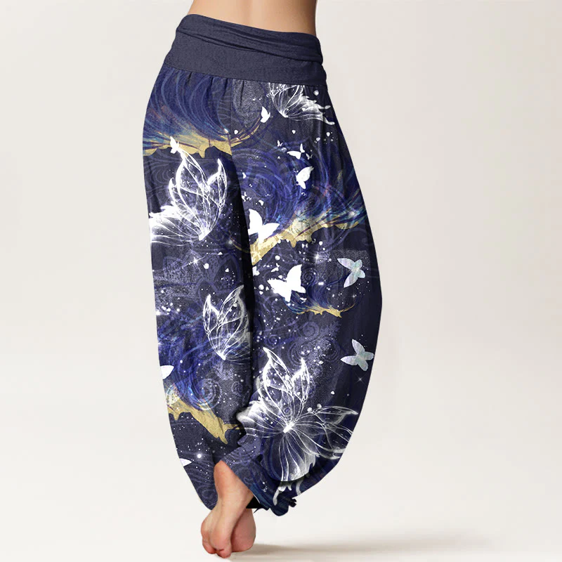 Pantaloni harem da donna con elastico in vita e motivo a farfalla in puro cotone Buddha Stones - Image 10