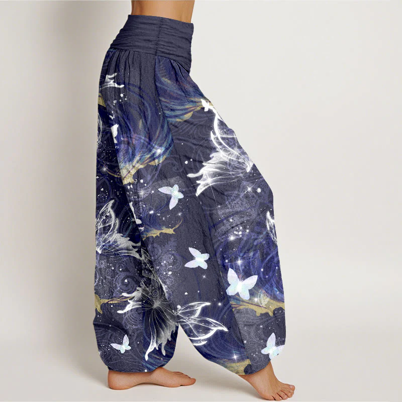Pantaloni harem da donna con elastico in vita e motivo a farfalla in puro cotone Buddha Stones - Image 11