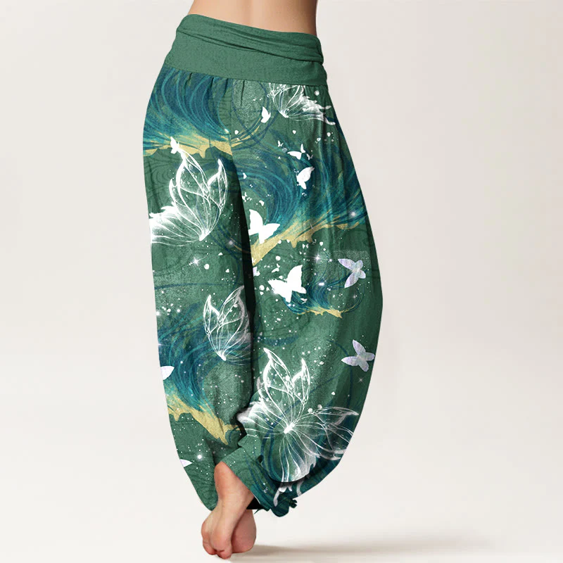 Pantaloni harem da donna con elastico in vita e motivo a farfalla in puro cotone Buddha Stones - Image 7