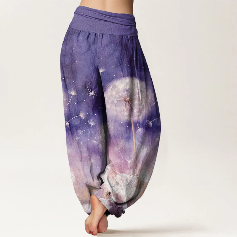 Pantaloni harem da donna con elastico in vita, in cotone, casual, con motivo a tarassaco, motivo Buddha Stones - Image 2