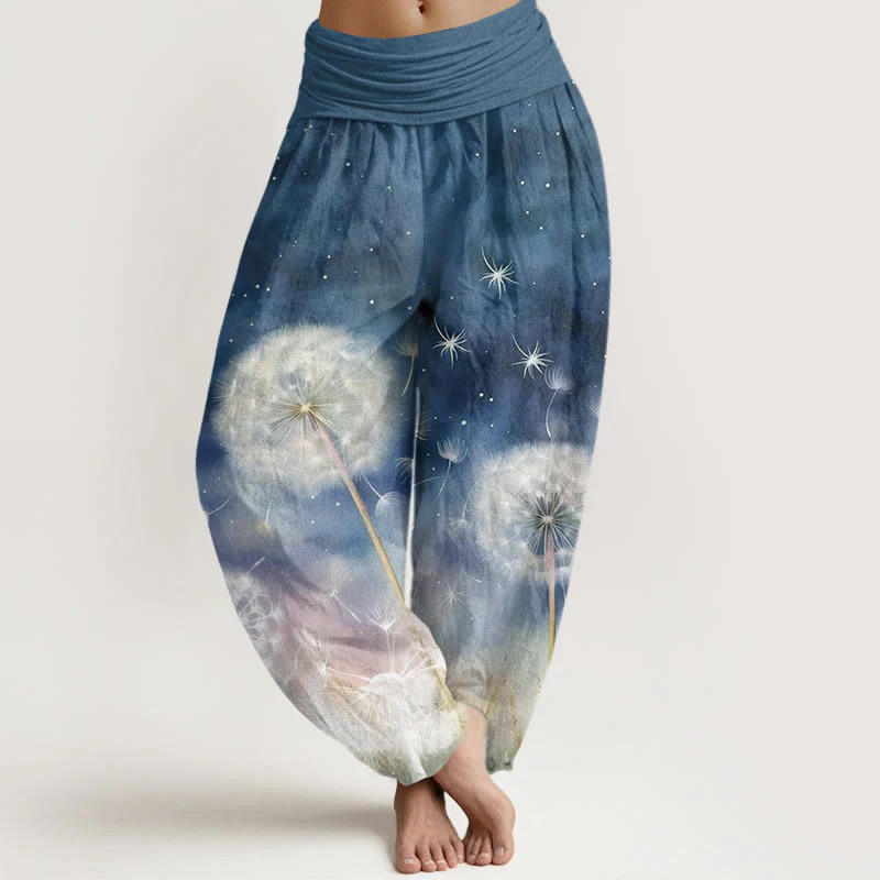 Pantaloni harem da donna con elastico in vita, in cotone, casual, con motivo a tarassaco, motivo Buddha Stones - Image 5