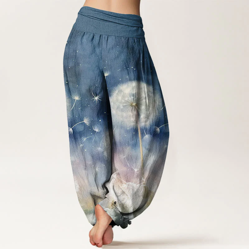 Pantaloni harem da donna con elastico in vita, in cotone, casual, con motivo a tarassaco, motivo Buddha Stones - Image 6