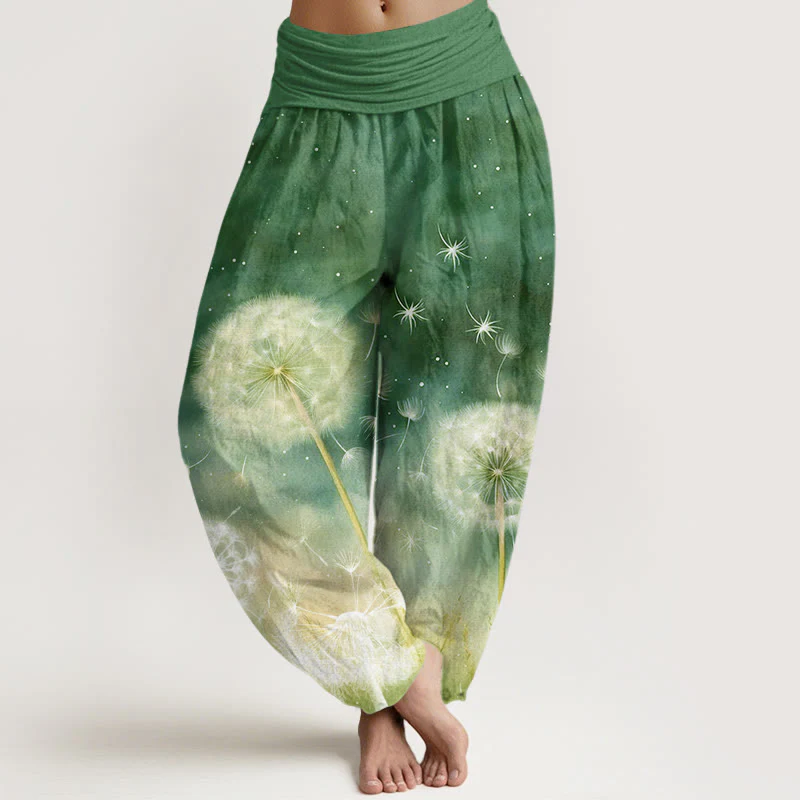 Pantaloni harem da donna con elastico in vita, in cotone, casual, con motivo a tarassaco, motivo Buddha Stones - Image 8