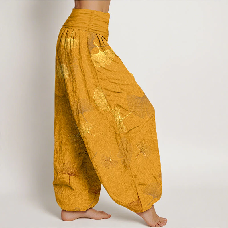 Pantaloni harem da donna con elastico in vita e motivo ginkgo in cotone Buddha Stones - Image 11