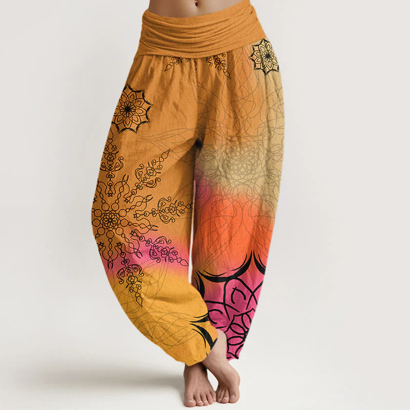 Pantaloni harem da donna con elastico in vita e motivo mandala in cotone dai colori vivaci, con Buddha Stones - Image 6