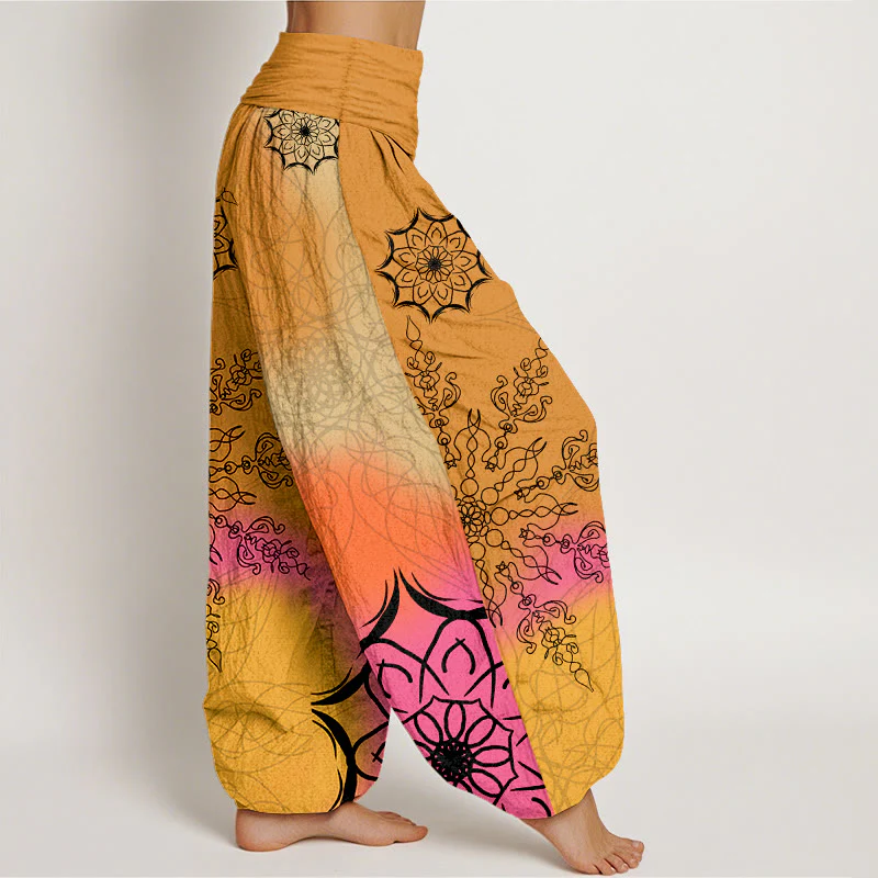 Pantaloni harem da donna con elastico in vita e motivo mandala in cotone dai colori vivaci, con Buddha Stones - Image 8