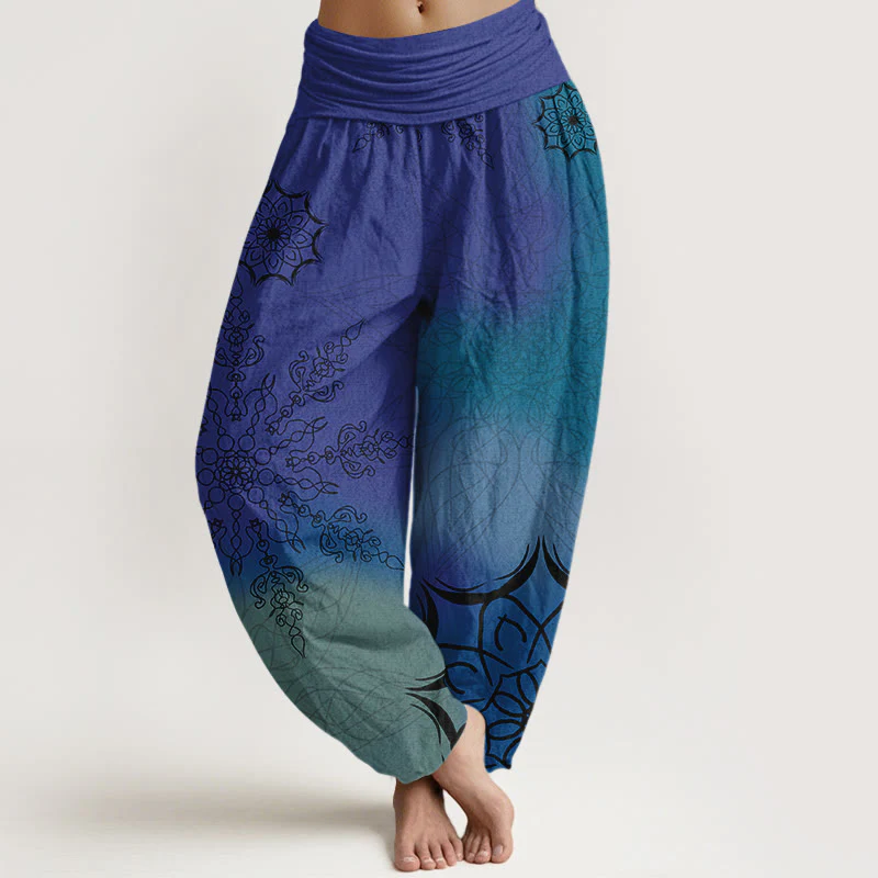 Pantaloni harem da donna con elastico in vita e motivo mandala in cotone dai colori vivaci, con Buddha Stones - Image 9