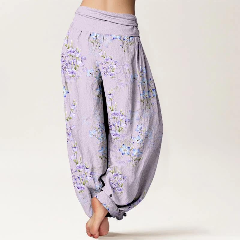 Pantaloni harem da donna con elastico in vita, in cotone, a forma di stella, a forma di tromba, con motivo floreale, motivo Buddha Stones - Image 10