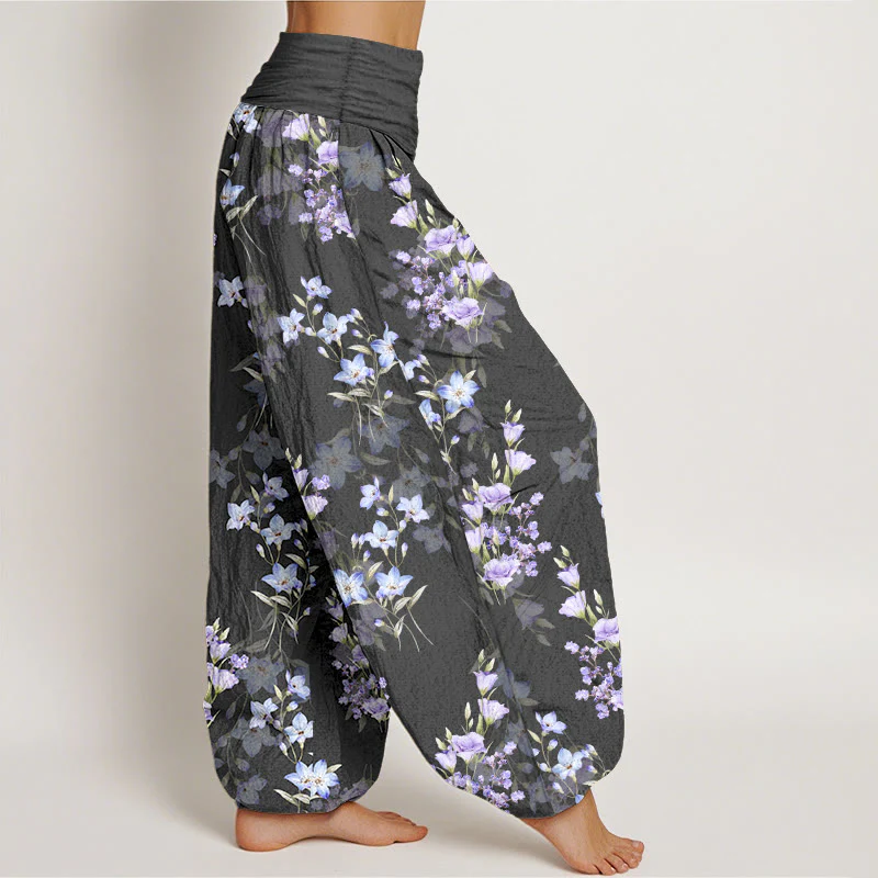 Pantaloni harem da donna con elastico in vita, in cotone, a forma di stella, a forma di tromba, con motivo floreale, motivo Buddha Stones - Image 3
