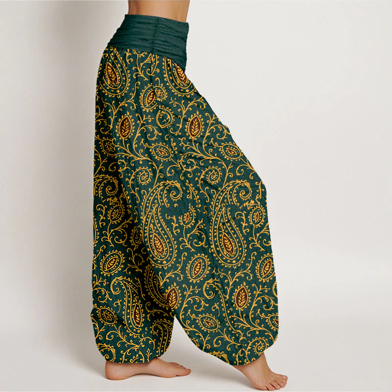 Pantaloni harem da donna con elastico in vita, in cotone con motivo paisley dai colori vivaci, modello Buddha Stones - Image 3