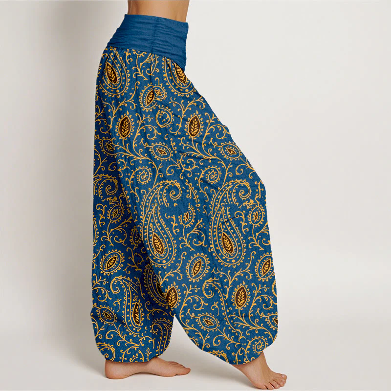 Pantaloni harem da donna con elastico in vita, in cotone con motivo paisley dai colori vivaci, modello Buddha Stones - Image 8