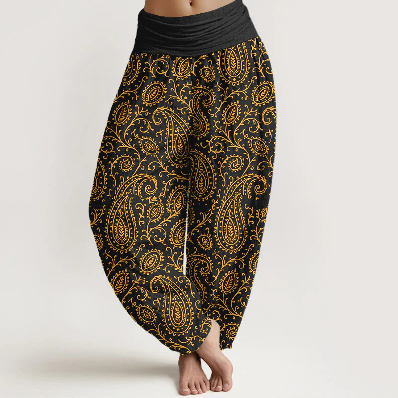 Pantaloni harem da donna con elastico in vita, in cotone con motivo paisley dai colori vivaci, modello Buddha Stones - Image 9