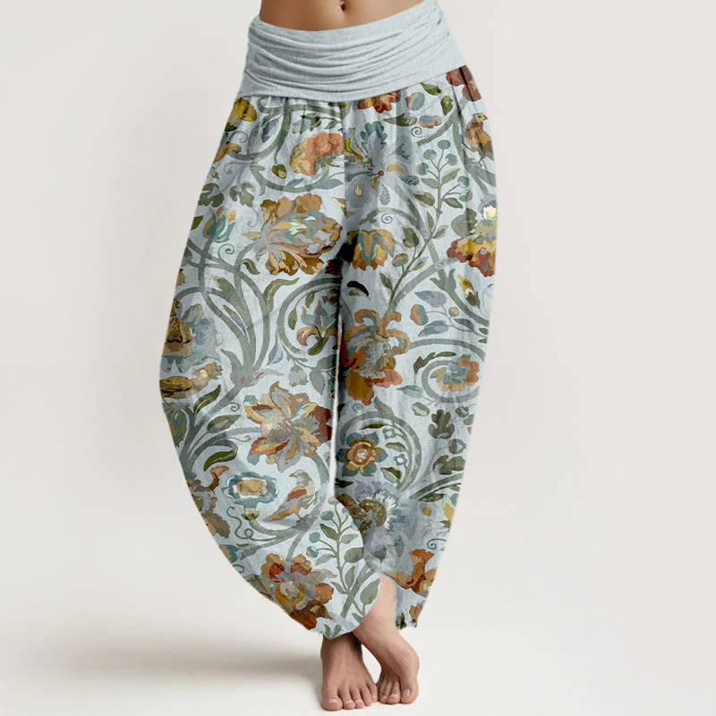 Pantaloni harem da donna con elastico in vita, in cotone, con motivo retrò di fiori e uccelli, motivo Buddha Stones - Image 6