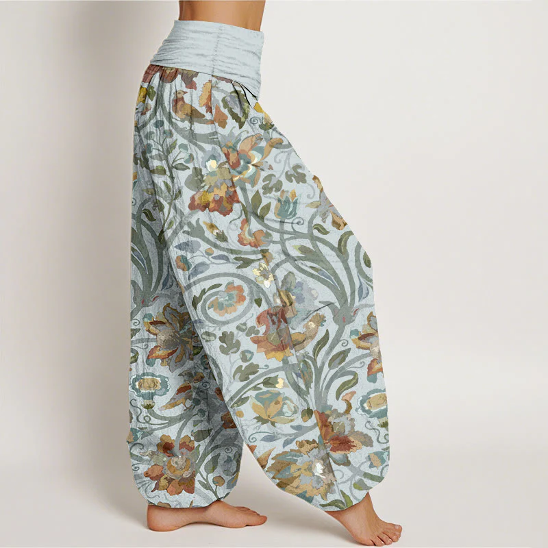 Pantaloni harem da donna con elastico in vita, in cotone, con motivo retrò di fiori e uccelli, motivo Buddha Stones - Image 8