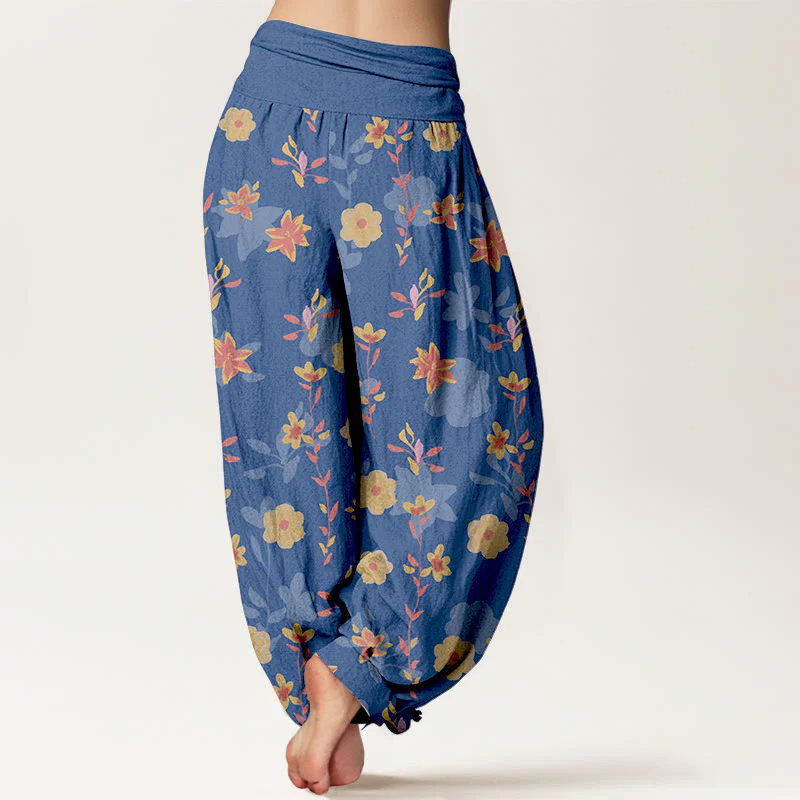 Pantaloni harem da donna con elastico in vita, in cotone, semplici e rinfrescanti, con motivo a fiori e foglie, modello Buddha Stones - Image 7