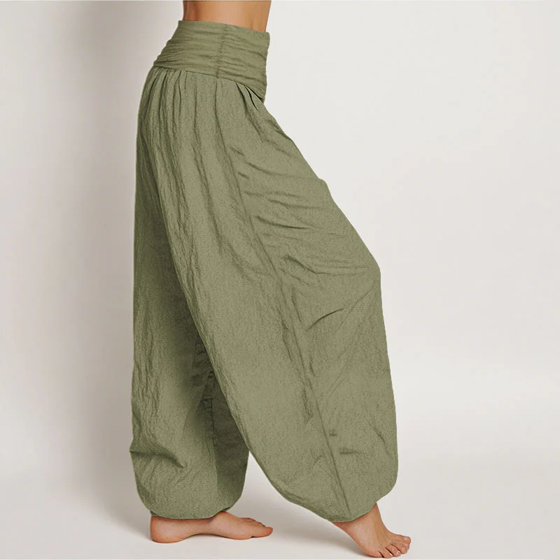 Pantaloni harem da donna con elastico in vita, in puro cotone, con Buddha Stones , modello Sun Om - Image 2