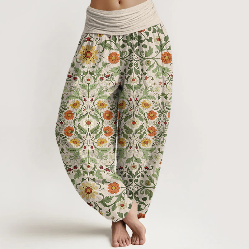 Pantaloni harem da donna con elastico in vita, in puro cotone, con fiori colorati Buddha Stones - Image 6