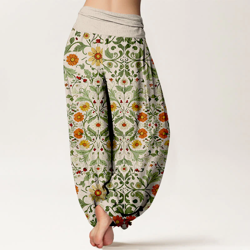 Pantaloni harem da donna con elastico in vita, in puro cotone, con fiori colorati Buddha Stones - Image 7