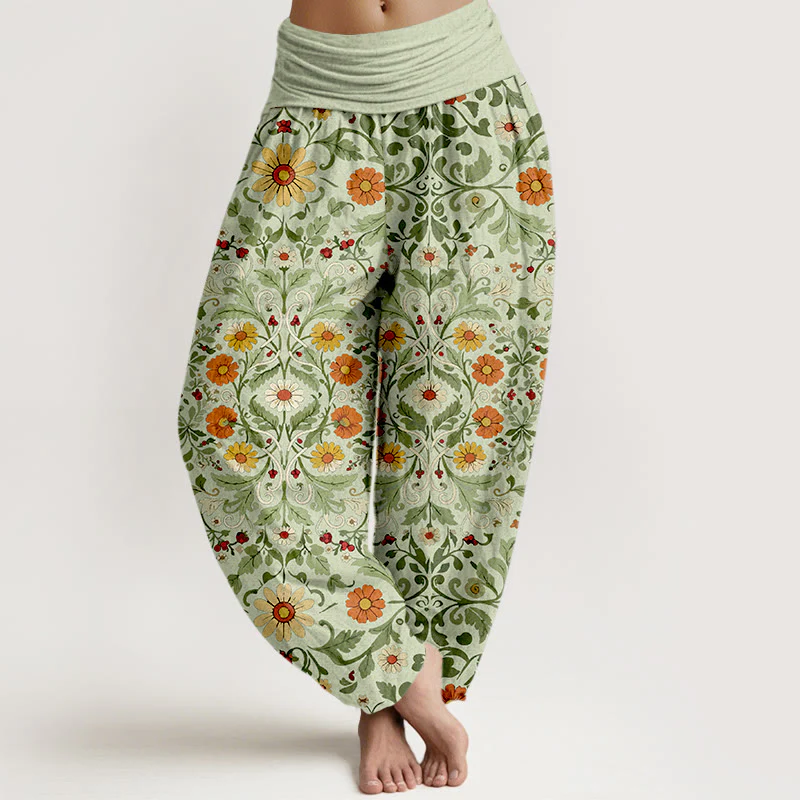 Pantaloni harem da donna con elastico in vita, in puro cotone, con fiori colorati Buddha Stones - Image 9