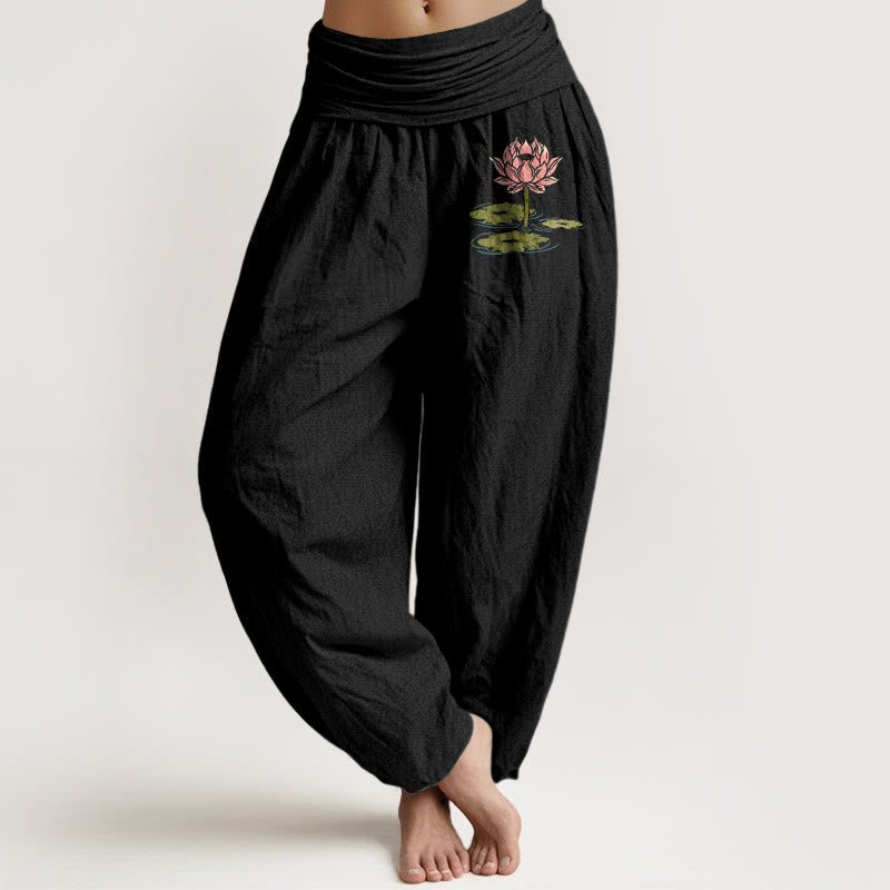 Pantaloni harem da donna con elastico in vita, in puro cotone, con motivo a Buddha Stones