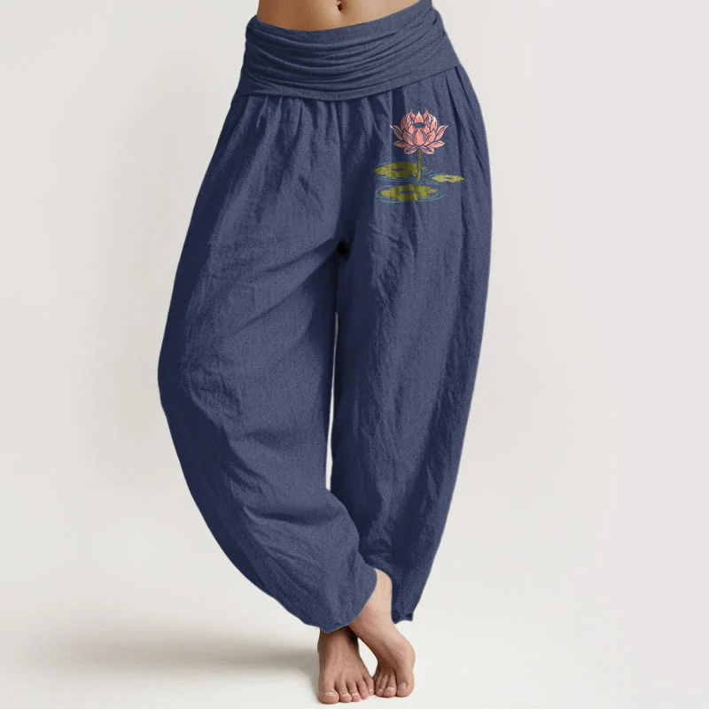 Pantaloni harem da donna con elastico in vita, in puro cotone, con motivo a Buddha Stones - Image 6