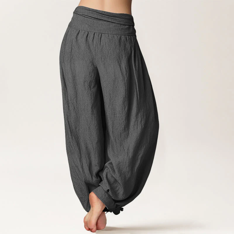 Pantaloni harem da donna con elastico in vita, in puro cotone, con motivo a fiori di loto e motivo a linee Buddha Stones - Image 10