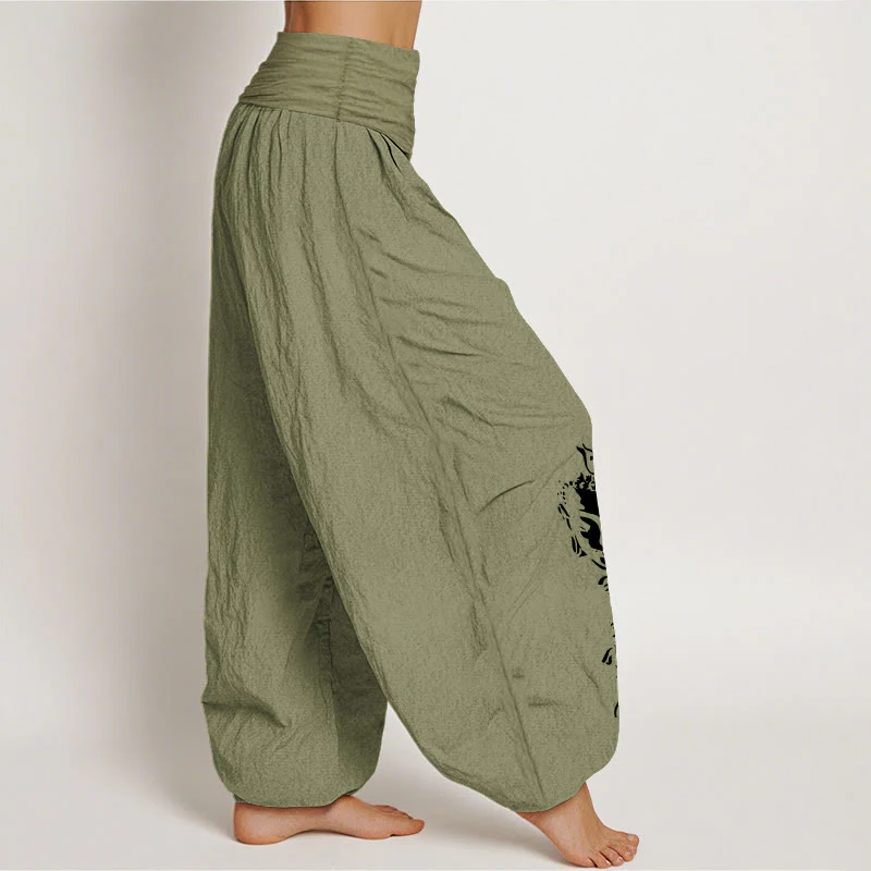 Pantaloni harem da donna con elastico in vita, in puro cotone, con motivo Buddha Stones simbolo Om conciso - Image 17