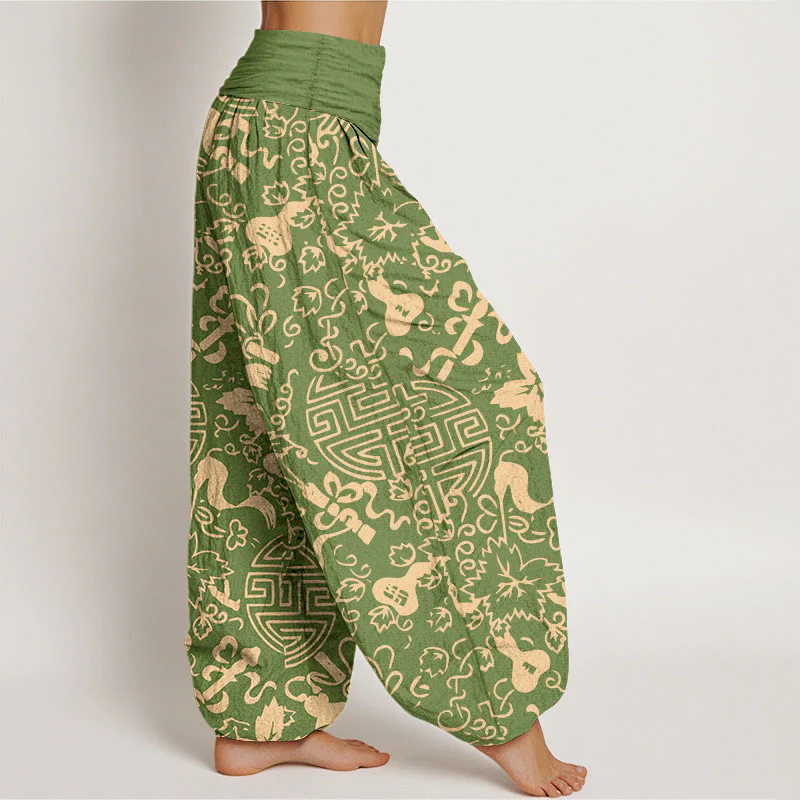 Pantaloni harem da donna con elastico in vita, in puro cotone, con motivo cinese a zucca Buddha Stones - Image 8