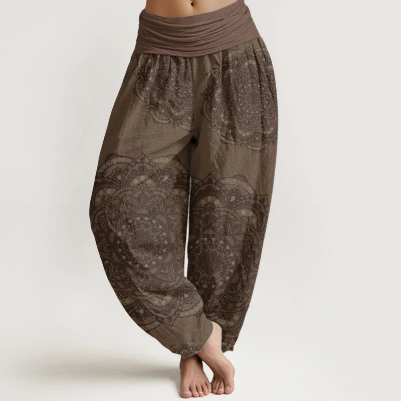 Pantaloni harem da donna con elastico in vita, in puro cotone, con motivo paisley e mandala, motivo Buddha Stones - Image 10