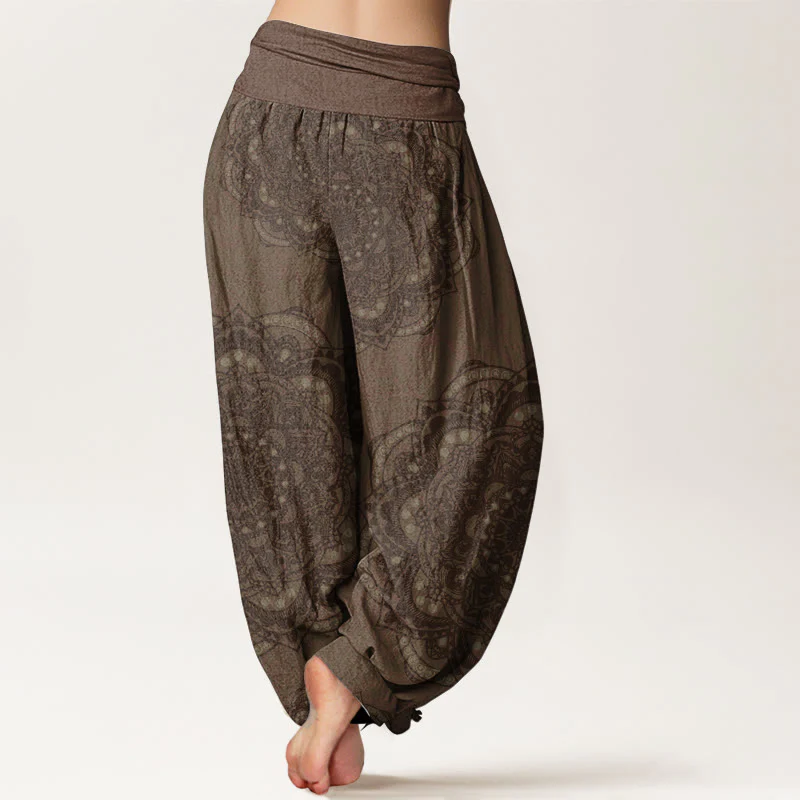 Pantaloni harem da donna con elastico in vita, in puro cotone, con motivo paisley e mandala, motivo Buddha Stones - Image 11