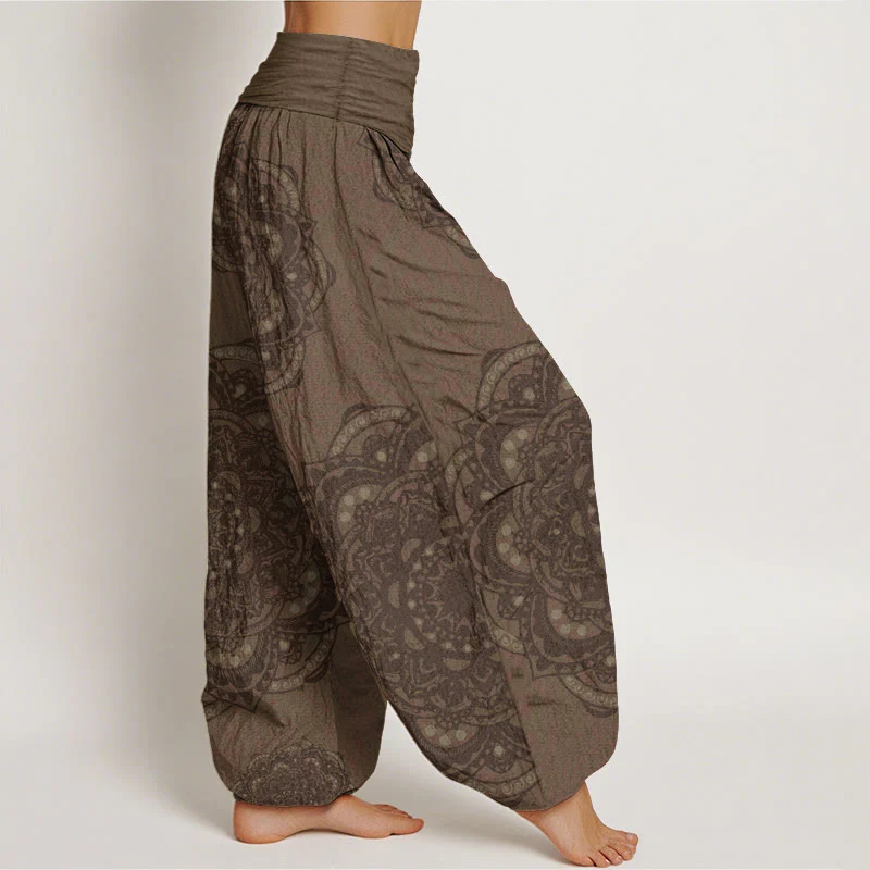 Pantaloni harem da donna con elastico in vita, in puro cotone, con motivo paisley e mandala, motivo Buddha Stones - Image 12