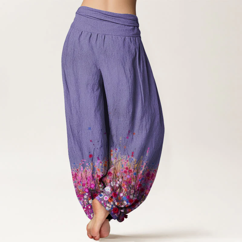 Pantaloni harem da donna con elastico in vita, in cotone, casual, con motivo di fiori selvatici colorati, motivo Buddha Stones - Image 6