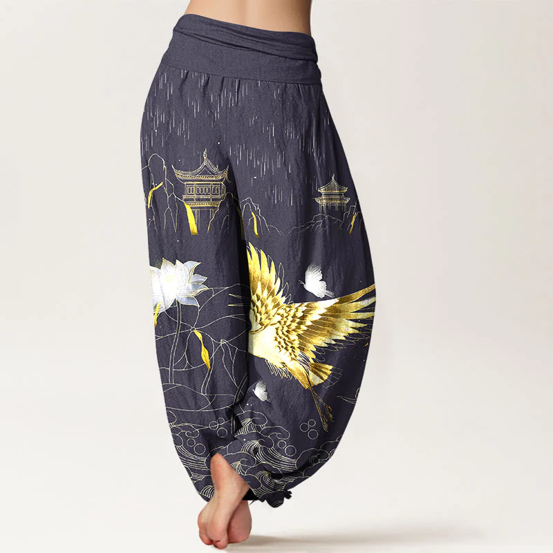Pantaloni harem da donna con elastico in vita, modello Buddha Stones Cotton Crane Lotus Mountain Pavilion - Image 10