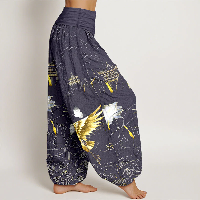 Pantaloni harem da donna con elastico in vita, modello Buddha Stones Cotton Crane Lotus Mountain Pavilion - Image 11
