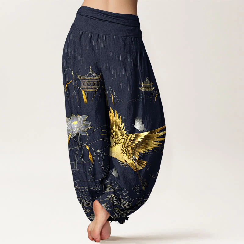Pantaloni harem da donna con elastico in vita, modello Buddha Stones Cotton Crane Lotus Mountain Pavilion - Image 7