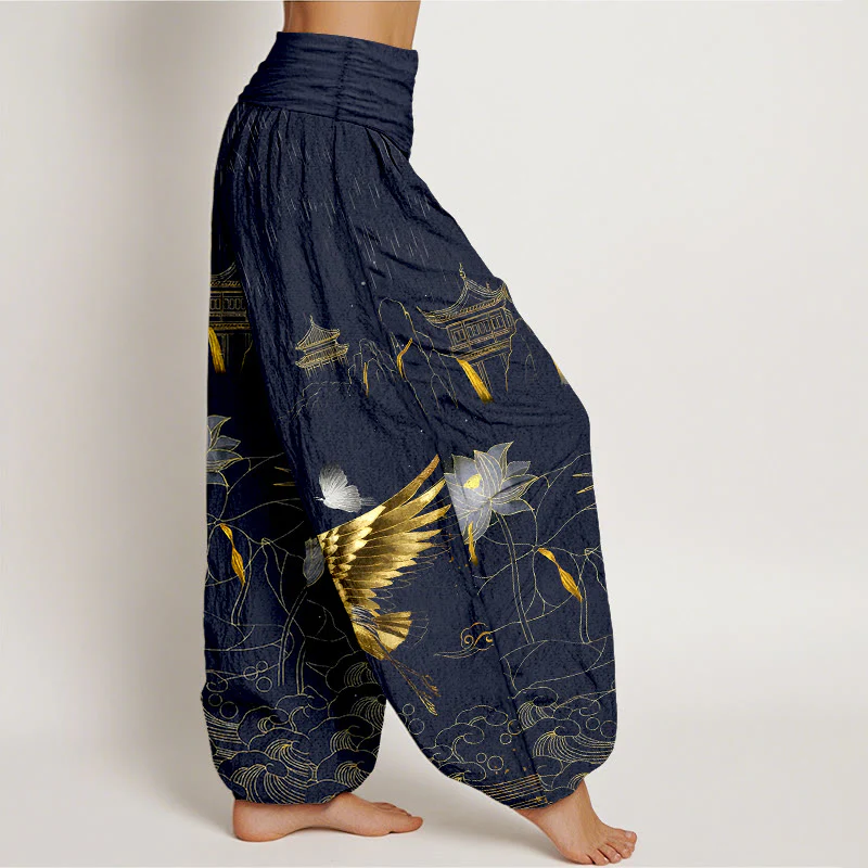 Pantaloni harem da donna con elastico in vita, modello Buddha Stones Cotton Crane Lotus Mountain Pavilion - Image 8