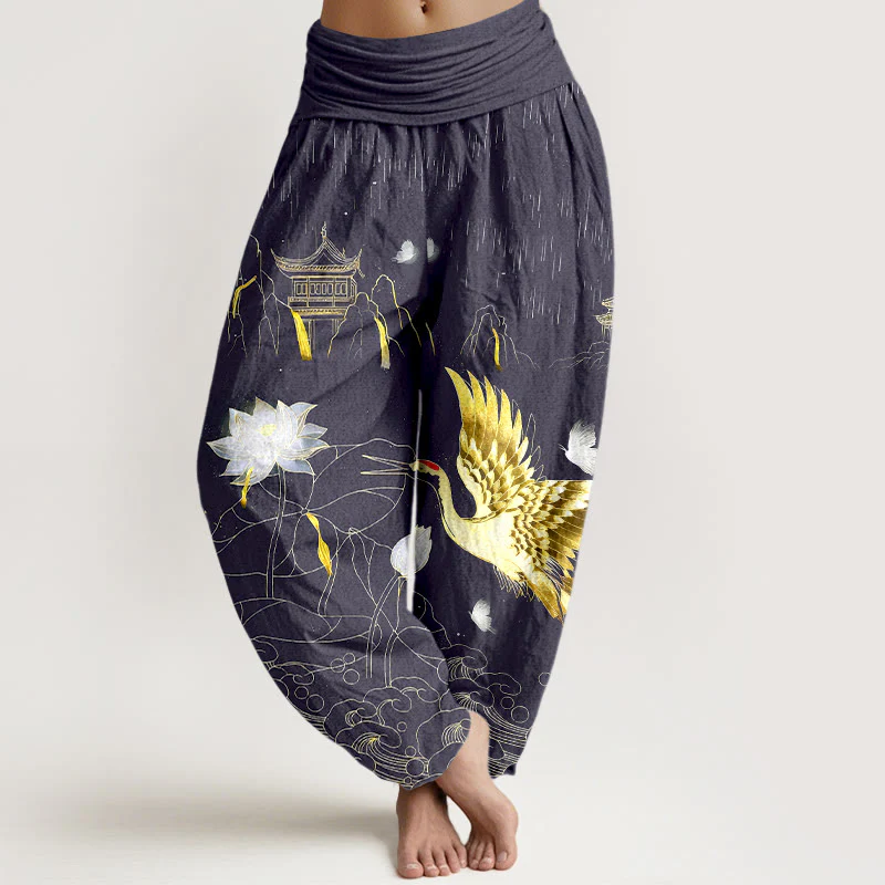 Pantaloni harem da donna con elastico in vita, modello Buddha Stones Cotton Crane Lotus Mountain Pavilion - Image 9