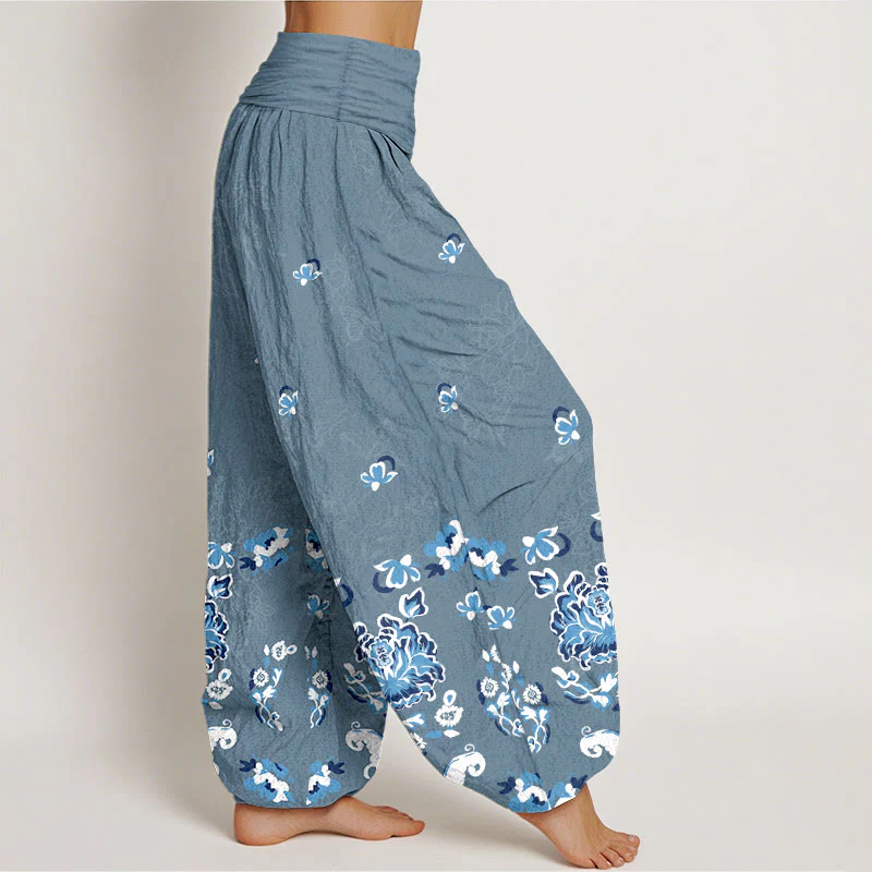 Pantaloni harem da donna con elastico in vita, modello classico a fiori e farfalle, in puro cotone, eleganti Buddha Stones - Image 11