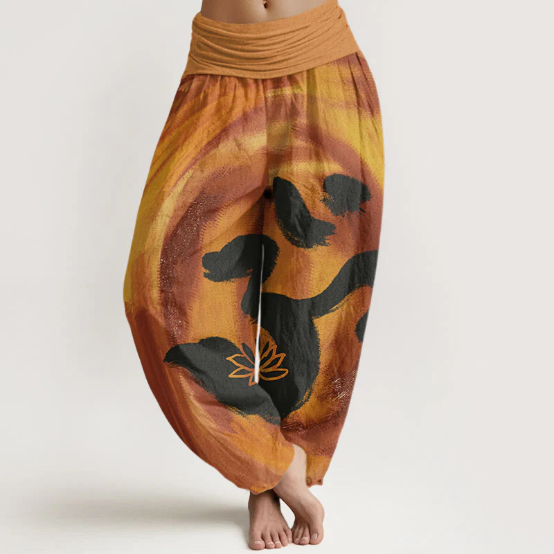 Pantaloni harem da donna con elastico in vita, in Buddha Stones , con simbolo OM e motivo a fiori di loto - Image 5